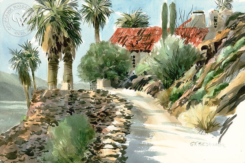 Palms, watercolor painting by Gerald Brommer (American art). Original watercolor painting by California Watercolor for wall decor.