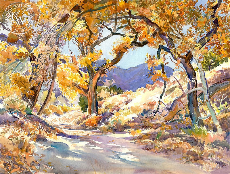 A Road Through the Trees, watercolor painting by Glen Knowles  (American art). Fine art giclée print reproduction by California Watercolor for wall decor.