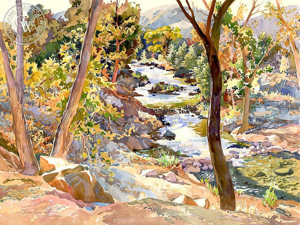 Big Rock Creek, California art by Glen Knowles. HD giclee art prints for sale at CaliforniaWatercolor.com - original California paintings, & premium giclee prints for sale