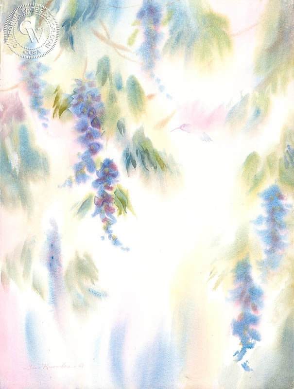 Hummingbird's Delight, watercolor painting by Glen Knowles  (American art). Fine art giclée print reproduction by California Watercolor for wall decor.
