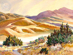 Kosa's Golden Hills, a California watercolor painting by Glen Knowles. HD giclee art prints for sale at CaliforniaWatercolor.com - original California paintings, & premium giclee prints for sale