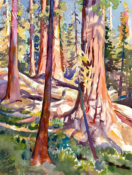 Late Afternoon in the Sequoias, California art by Glen Knowles. HD giclee art prints for sale at CaliforniaWatercolor.com - original California paintings, & premium giclee prints for sale