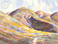 Poppy Covered Hills, a California watercolor painting by Glen Knowles. HD giclee art prints for sale at CaliforniaWatercolor.com - original California paintings, & premium giclee prints for sale
