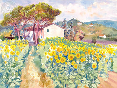 Sunflowers in Tuscany, California art by Glen Knowles. HD giclee art prints for sale at CaliforniaWatercolor.com - original California paintings, & premium giclee prints for sale