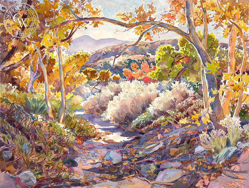 Treasure Chest of Fall, watercolor painting by Glen Knowles  (American art). Fine art giclée print reproduction by California Watercolor for wall decor.