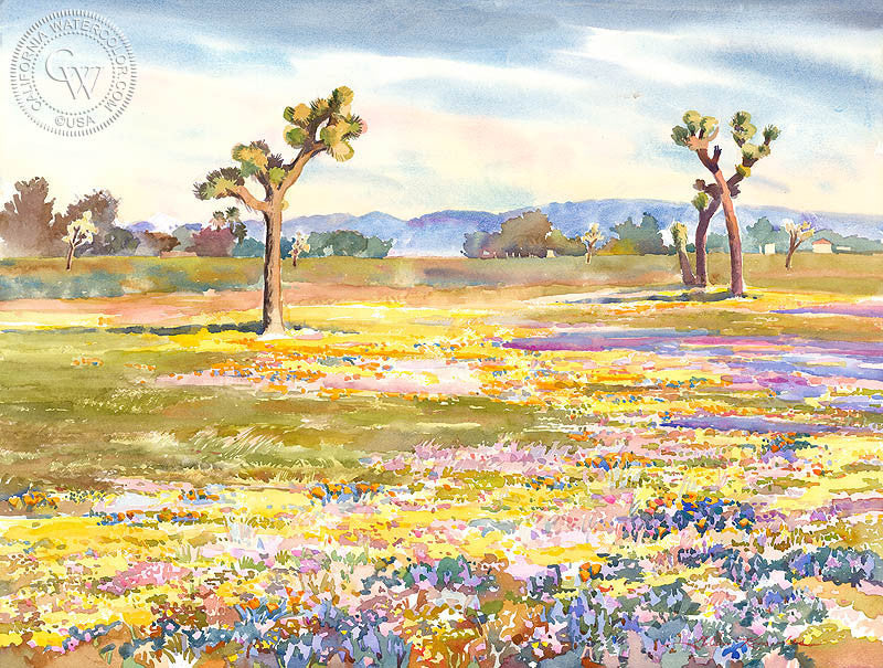 Vibrant Desert Bloom, watercolor painting by Glen Knowles  (American art). Fine art giclée print reproduction by California Watercolor for wall decor.