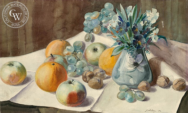 Still Life, 1904, watercolor painting by Gunnar Widforss  (American art). Fine art giclée print reproduction by California Watercolor for wall decor.
