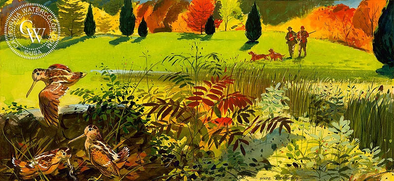 Brown Phantom of the Alders, 1953, watercolor painting by Hardie Gramatky  (American art). Fine art giclée print reproduction by California Watercolor for wall decor.