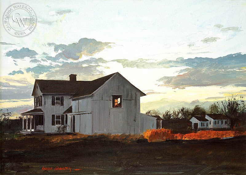 Evening Quiet, (Westport), 1968, watercolor painting by Hardie Gramatky  (American art). Fine art giclée print reproduction by California Watercolor for wall decor.