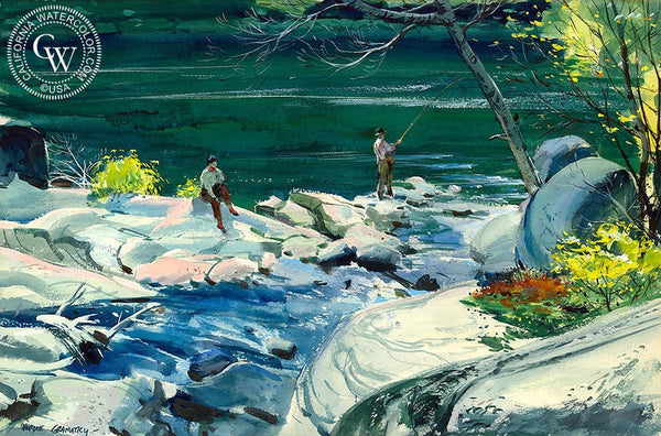 Fishing in Canada, 1949, California art by Hardie Gramatky. HD giclee art prints for sale at CaliforniaWatercolor.com - original California paintings, & premium giclee prints for sale