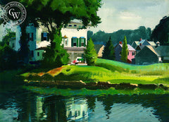 House on Gorham Island, (Westport), 1974, California art by Hardie Gramatky. HD giclee art prints for sale at CaliforniaWatercolor.com - original California paintings, & premium giclee prints for sale