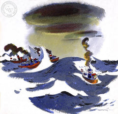 Little Toot Tries to Stay Afloat, 1939, California art by Hardie Gramatky. HD giclee art prints for sale at CaliforniaWatercolor.com - original California paintings, & premium giclee prints for sale