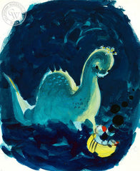 Little Toot and the Loch Ness Monster, 1978, California art by Hardie Gramatky. HD giclee art prints for sale at CaliforniaWatercolor.com - original California paintings, & premium giclee prints for sale