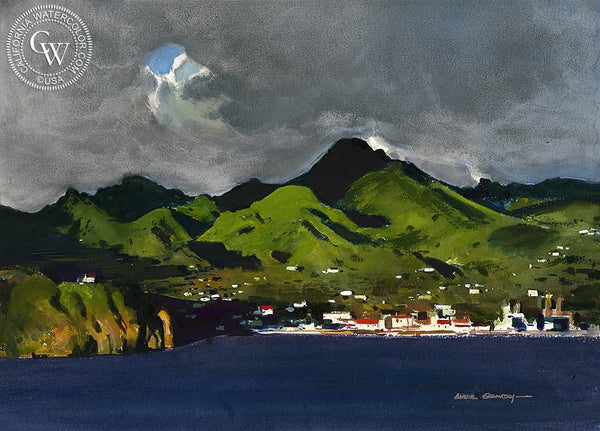 Martinique Harbor, 1978, California art by Hardie Gramatky. HD giclee art prints for sale at CaliforniaWatercolor.com - original California paintings, & premium giclee prints for sale