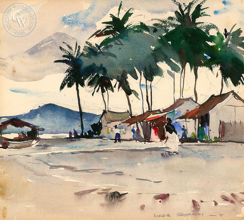 Mazatlan, 1931, watercolor painting by Hardie Gramatky  (American art). Fine art giclée print reproduction by California Watercolor for wall decor.