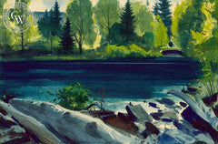 Quiet Pond, 1951, California art by Hardie Gramatky. HD giclee art prints for sale at CaliforniaWatercolor.com - original California paintings, & premium giclee prints for sale