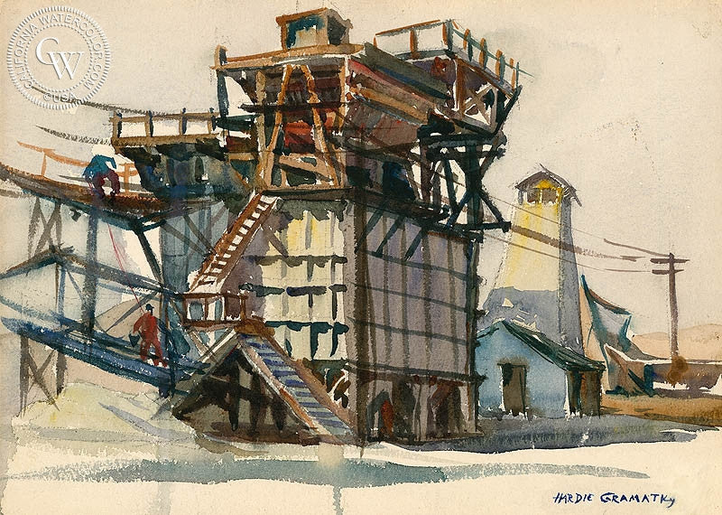 Rock Crusher, watercolor painting by Hardie Gramatky  (American art). Fine art giclée print reproduction by California Watercolor for wall decor.