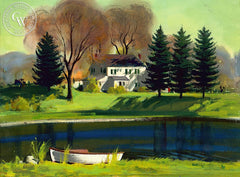 Rowboat Lake, (Westport), 1960, California art by Hardie Gramatky. HD giclee art prints for sale at CaliforniaWatercolor.com - original California paintings, & premium giclee prints for sale