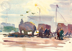 Setting up the Circus, 1928, California art by Hardie Gramatky. HD giclee art prints for sale at CaliforniaWatercolor.com - original California paintings, & premium giclee prints for sale