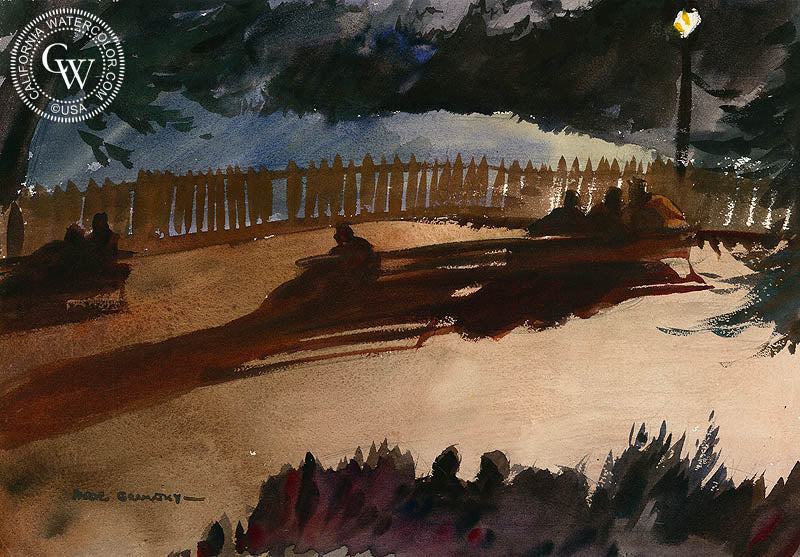 Shadows, 1930, watercolor painting by Hardie Gramatky  (American art). Fine art giclée print reproduction by California Watercolor for wall decor.