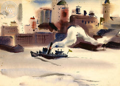 Tugboat, 1936, California art by Hardie Gramatky. HD giclee art prints for sale at CaliforniaWatercolor.com - original California paintings, & premium giclee prints for sale