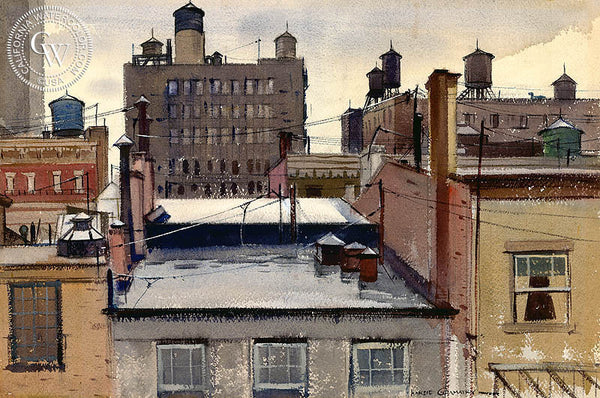View from the Roof, N.Y., 1937, California art by Hardie Gramatky. HD giclee art prints for sale at CaliforniaWatercolor.com - original California paintings, & premium giclee prints for sale