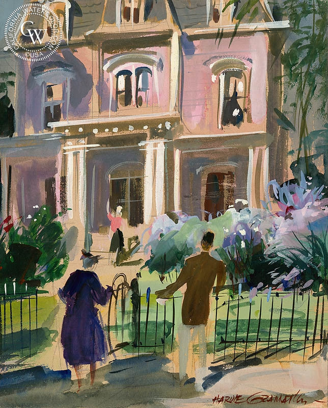Warm Welcome, c. 1940s, watercolor painting by Hardie Gramatky  (American art). Fine art giclée print reproduction by California Watercolor for wall decor.