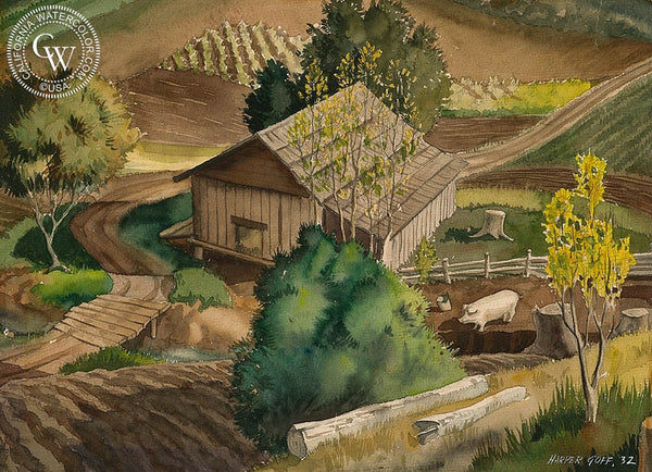The Farm, 1932, California art by Harper Goff. HD giclee art prints for sale at CaliforniaWatercolor.com - original California paintings, & premium giclee prints for sale