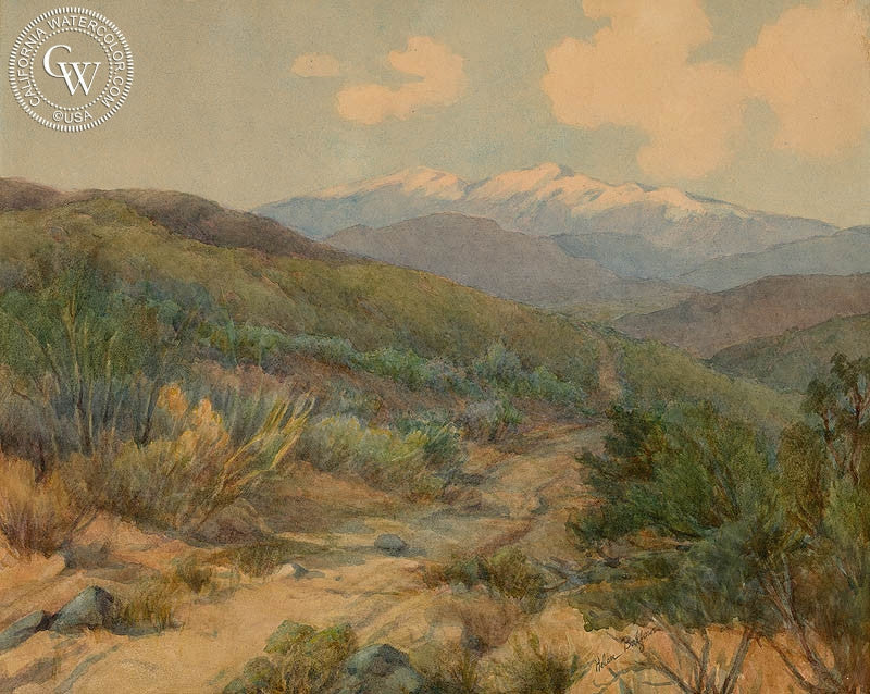 San Bernardino, watercolor painting by Helen Belfour  (American art). Fine art giclée print reproduction by California Watercolor for wall decor.
