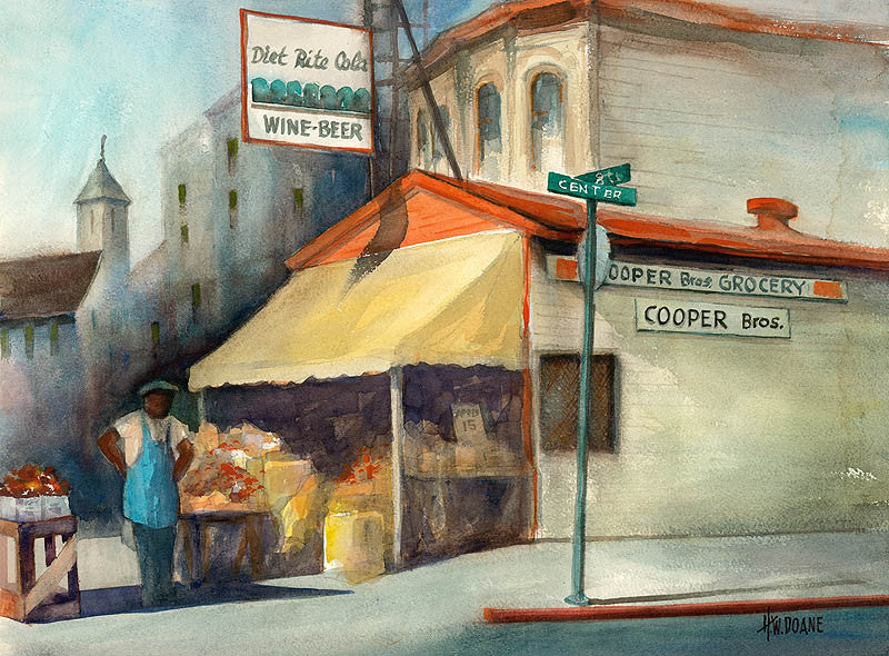 Cooper Brothers, c. 1950s, watercolor painting by Henry Doane  (American art). Fine art giclée print reproduction by California Watercolor for wall decor.