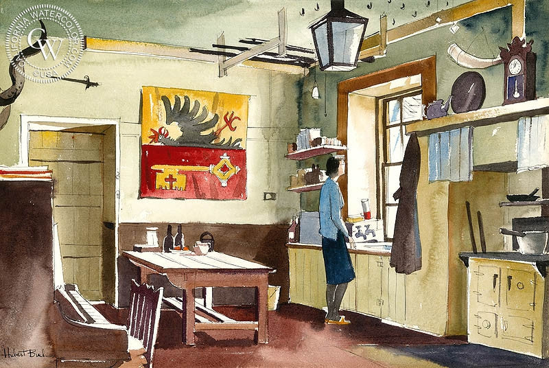 Ballyloran House, c. 1960s, watercolor painting by Hubert Buel  (American art). Fine art giclée print reproduction by California Watercolor for wall decor.