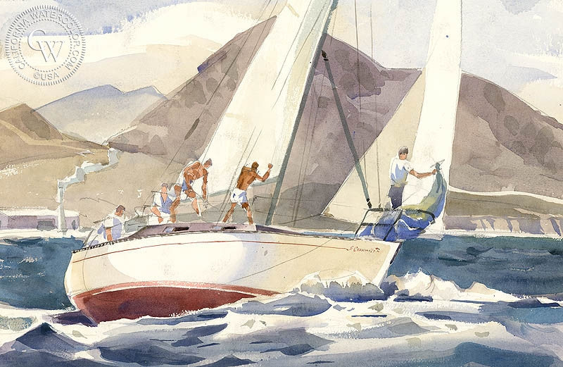 Belmont Shores, watercolor painting by Hugh Duncan  (American art). Fine art giclée print reproduction by California Watercolor for wall decor.
