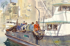 Fisherman, California art by Hugh Duncan. HD giclee art prints for sale at CaliforniaWatercolor.com - original California paintings, & premium giclee prints for sale