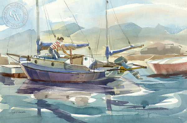 Harbor Near Cambria, California watercolor art by Hugh Duncan. HD giclee art prints for sale at CaliforniaWatercolor.com - original California paintings, & premium giclee prints for sale