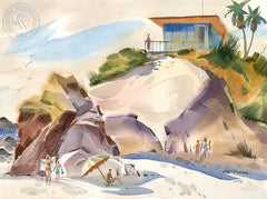 Leo Carrillo State Beach, c. 1950, California art by Hugh Duncan. HD giclee art prints for sale at CaliforniaWatercolor.com - original California paintings, & premium giclee prints for sale