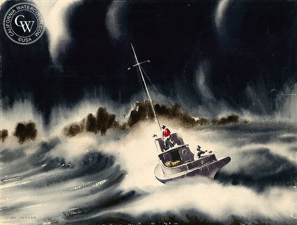 In Distress, c. 1930's, California art by Irv Wyner. HD giclee art prints for sale at CaliforniaWatercolor.com - original California paintings, & premium giclee prints for sale