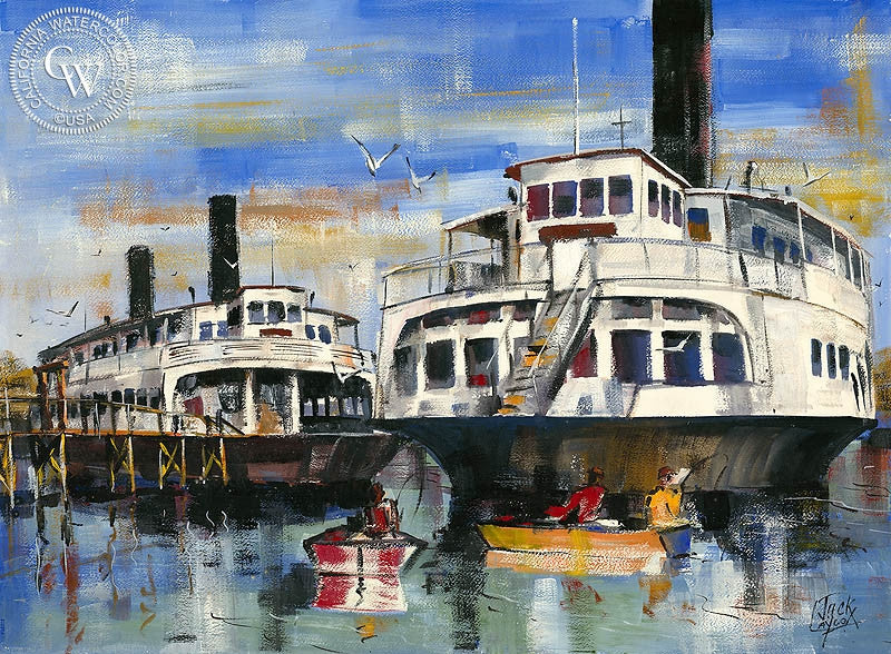Forgotten Fleet, watercolor painting by Jack Laycox (American art). Original watercolor painting by California Watercolor for wall decor.