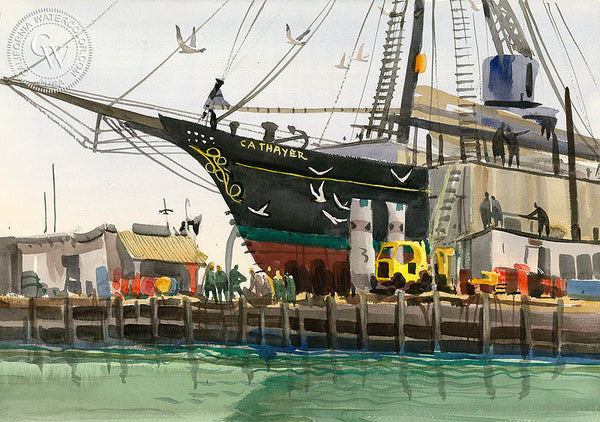 Thayer at Oakland Drydock, California art by Jade Fon. HD giclee art prints for sale at CaliforniaWatercolor.com - original California paintings, & premium giclee prints for sale