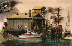 Boat Station #4, 1939, California art by Jake Lee. HD giclee art prints for sale at CaliforniaWatercolor.com - original California paintings, & premium giclee prints for sale