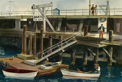 Boats for Rent, California art by Jake Lee. HD giclee art prints for sale at CaliforniaWatercolor.com - original California paintings, & premium giclee prints for sale