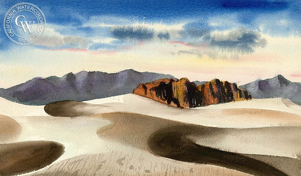 Desert Landscape, c. 1938, California art by Jake Lee. HD giclee art prints for sale at CaliforniaWatercolor.com - original California paintings, & premium giclee prints for sale