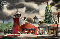 Fire Station, California art by Jake Lee. HD giclee art prints for sale at CaliforniaWatercolor.com - original California paintings, & premium giclee prints for sale