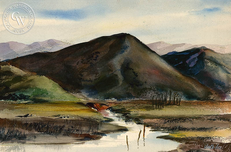 Landscape, watercolor painting by Jake Lee  (American art). Fine art giclée print reproduction by California Watercolor for wall decor.
