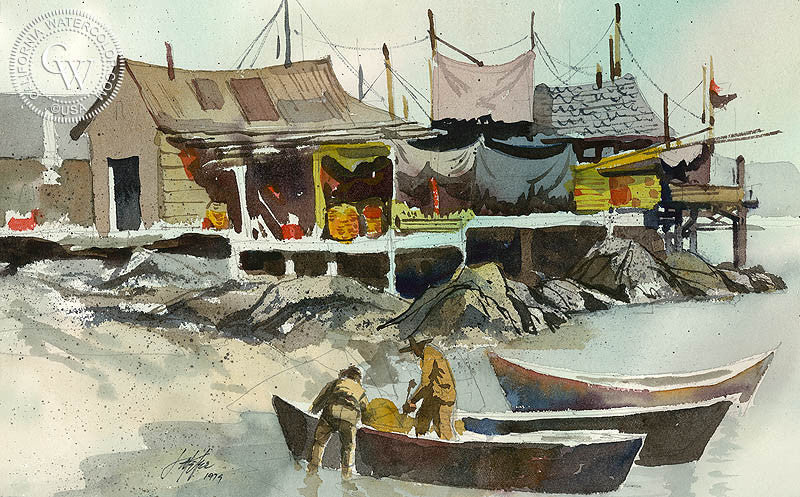 Monterey, watercolor painting by Jake Lee  (American art). Fine art giclée print reproduction by California Watercolor for wall decor.