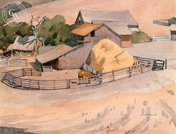 James Fitzgerald - Berta Ranch, Carmel Valley, c. 1930's, California art, original California watercolor art for sale - CaliforniaWatercolor.com