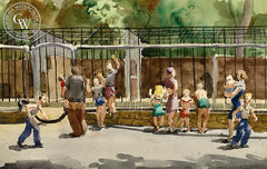 Afternoon at the Zoo, c. 1950, California art by James Grant. HD giclee art prints for sale at CaliforniaWatercolor.com - original California paintings, & premium giclee prints for sale