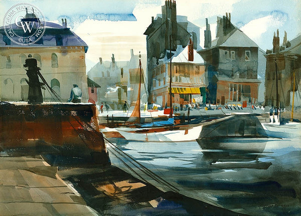The Harbor, Honfleur, France, 1972, California art by James Green. HD giclee art prints for sale at CaliforniaWatercolor.com - original California paintings, & premium giclee prints for sale