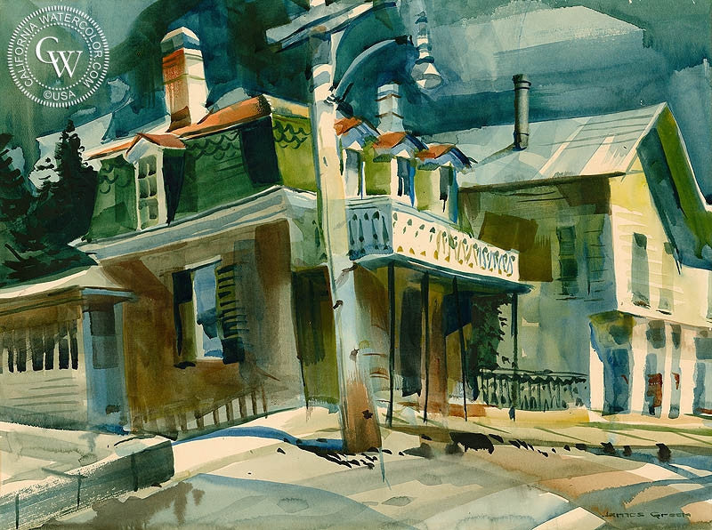 Light Post, watercolor painting by James Green  (American art). Fine art giclée print reproduction by California Watercolor for wall decor.