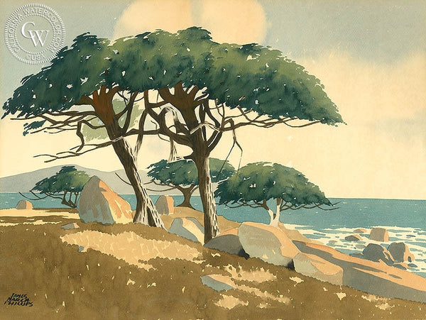 Coastal Trees, California art by James March Phillips. HD giclee art prints for sale at CaliforniaWatercolor.com - original California paintings, & premium giclee prints for sale