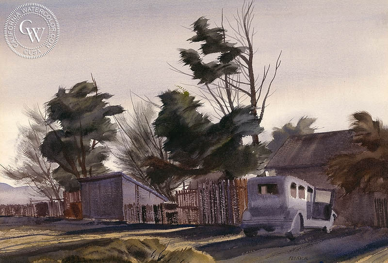 Abandoned, 1938, watercolor painting by James Hollins Patrick  (American art). Fine art giclée print reproduction by California Watercolor for wall decor.